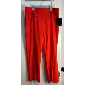 Halston Womens Red Straight Leg Trousers Gold Ring Detail Size 12 H5E95D0Y NEW